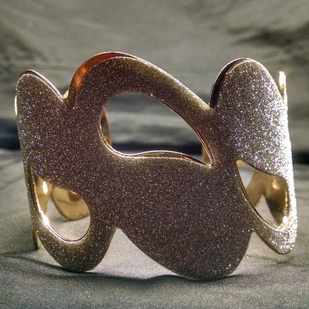 Sparkle Glitter Shiny Cut-Out Wide Cuff Bracelet